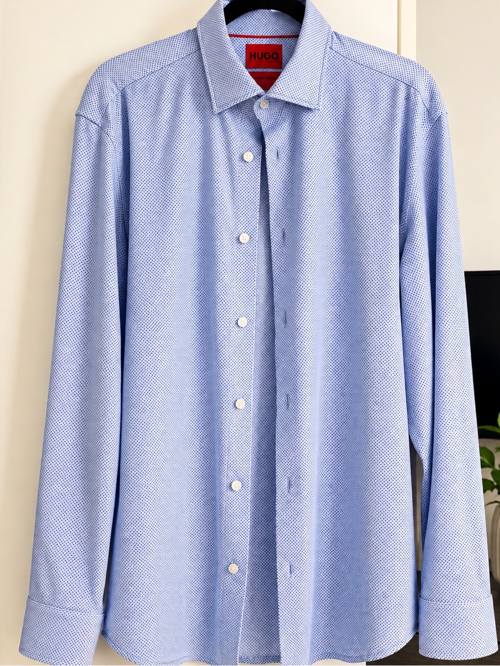 HUGO Boss Performance Slim Fit Blue Micro Pattern Stretch Shirt Men’s 16 / 41